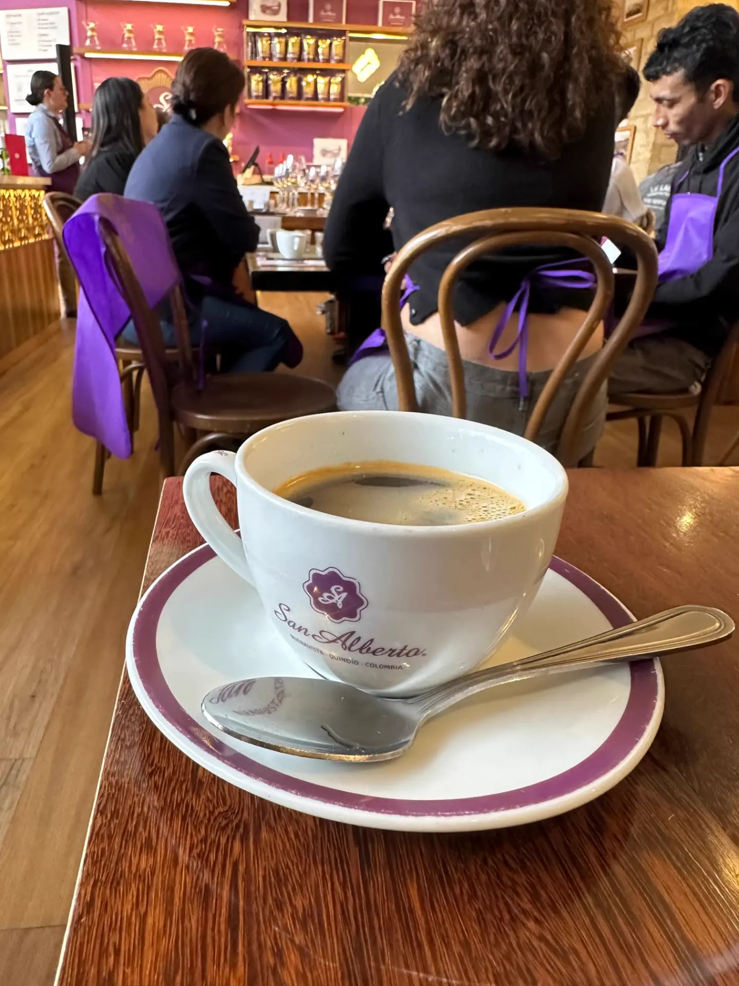 Branded cup served during the specialty coffee tasting