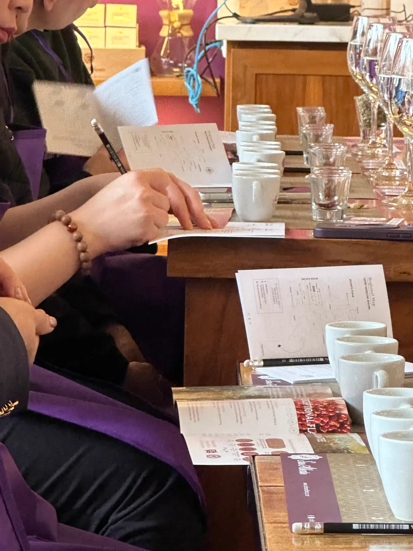 Row of tasting cups during the guided session