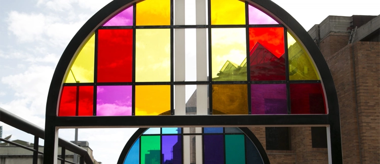 Stained glass artwork at MAMBO, Bogotá