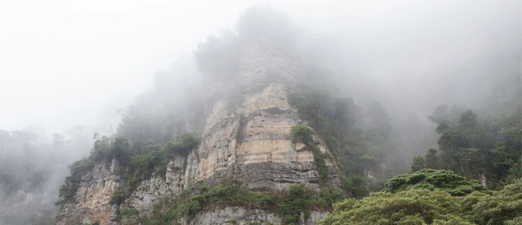 Mist-covered cliffs of Chicaque Natural Park