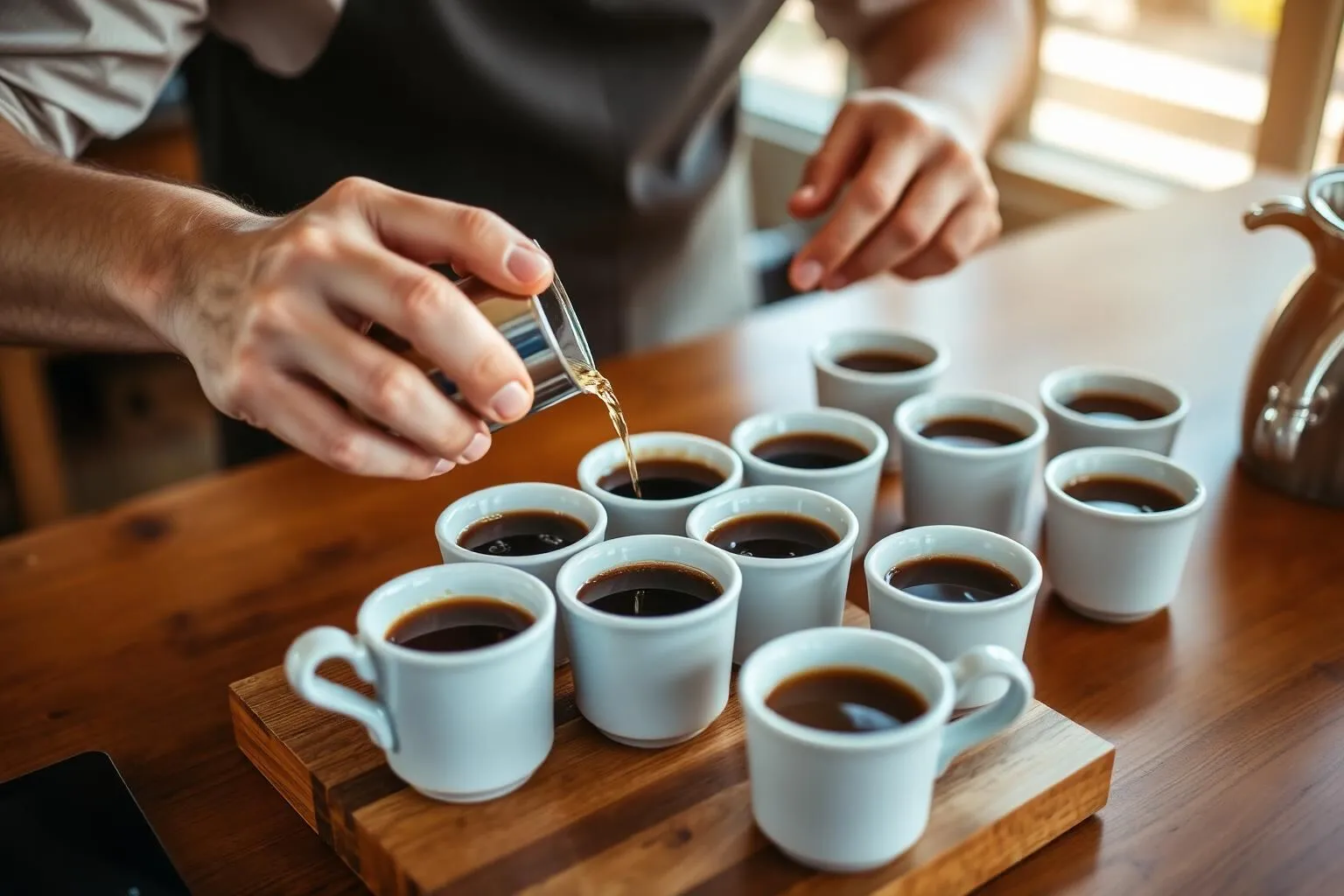 Specialty coffee cupping with a barista