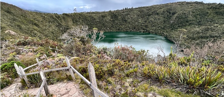 Wooden stairs and trail leading to the Guatavita reserve