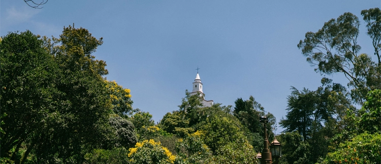 Monserrate sanctuary framed by Andean vegetation