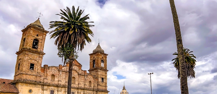 Cathedral and palm trees in Zipaquirá's historic center